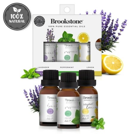 Brookstone Spa Collection 100% Pure & Natural Lavender  Peppermint  Sweet Lemon Essential Oil 3 Pack