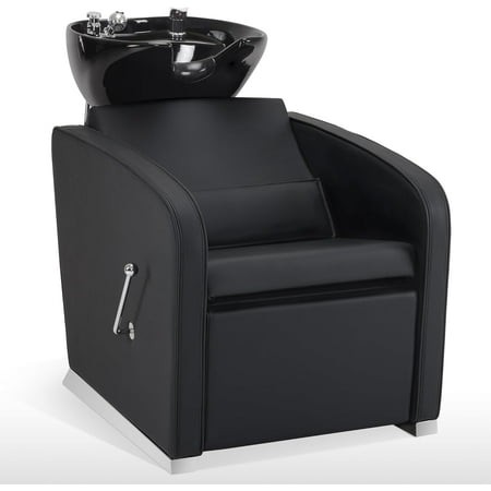 BarberPub Backwash Shampoo Station Chair  Porcelain Hair Wash Bowl Unit Chair  Shampoo Chair for Spa Beauty Salon 9303 Black