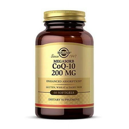 Solgar Megasorb CoQ-10 200 Mg  60 Softgels - Supports Heart & Brain Function - Coenzyme Q10 Supplement - Enhanced Absorption - Gluten Free  Dairy Free