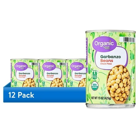 (12 Pack) Great Value Organic Chick Pea Garbanzo Beans  15 Oz Can