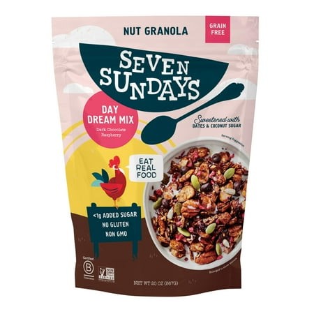 Seven Sundays Nut Granola DHF10 Cereal  Day Dream Dark Chocolate Raspberry  20 Oz Bag  Grain & Gluten Free  4g Protein  5g Net Carbs  Keto Friendly