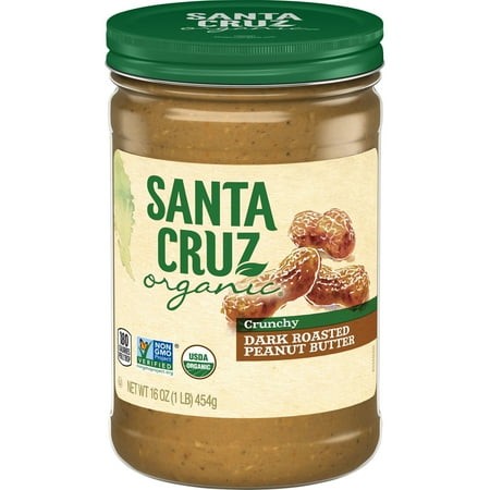 (Pack of 6) Santa Cruz Crunchy Dark Roasted Peanut Butter Spread  16 Oz