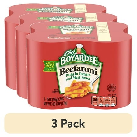 (3 Pack) Chef Boyardee Beefaroni in Tomato and Meat Sauce  Ready-to-Eat Meal  15 Oz. Can (Pack of 4)