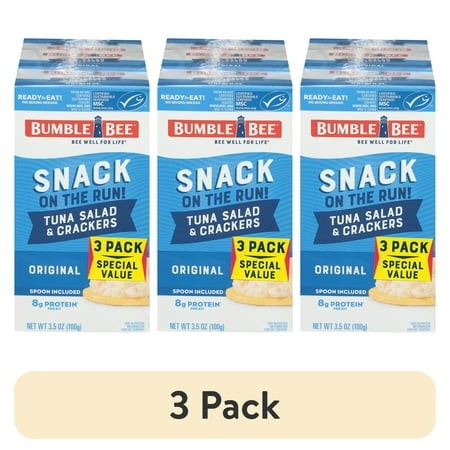 (3 Pack) Bumble Bee Snack on the Run Tuna Salad with Crackers Kit  Wild Caught  Ready to Eat  8g Protein per Serving  Shelf Stable Box  3.5 Oz (Pack o