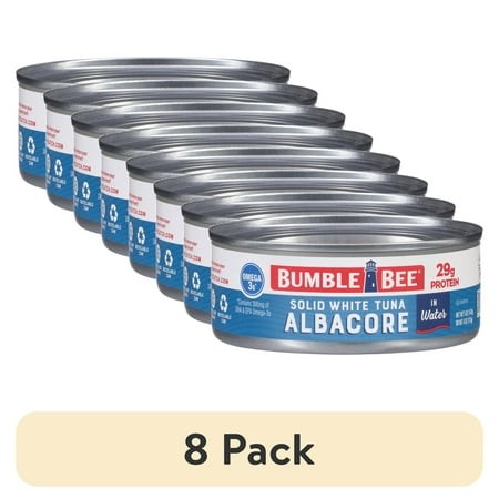 (8 Pack) Bumble Bee Solid White Albacore Tuna in Water  Wild Caught  Gluten Free  29g Protein per Serving  Ready to Eat  Shelf Stable Can  5 Oz