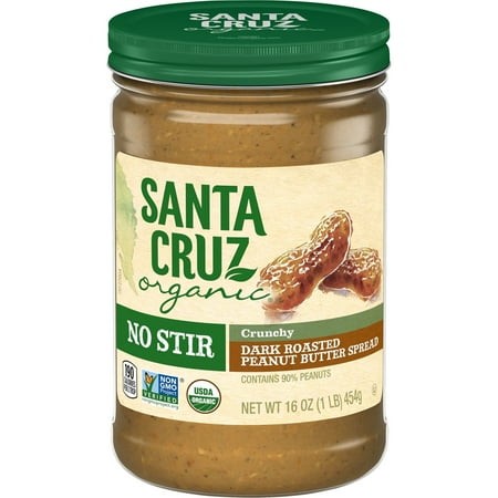 (Pack of 6)  Santa Cruz Organic No Stir Crunchy Dark Roasted Peanut Butter Spread  16 Oz