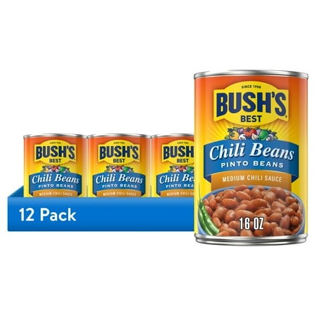 (12 Pack) Bush S Chili Beans  Canned Pinto Beans in Medium Chili Sauce  16 Oz Can