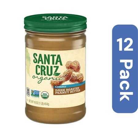 Santa Cruz Organic Creamy Peanut Butter Dark Roast 16 Oz (Pack of 12)