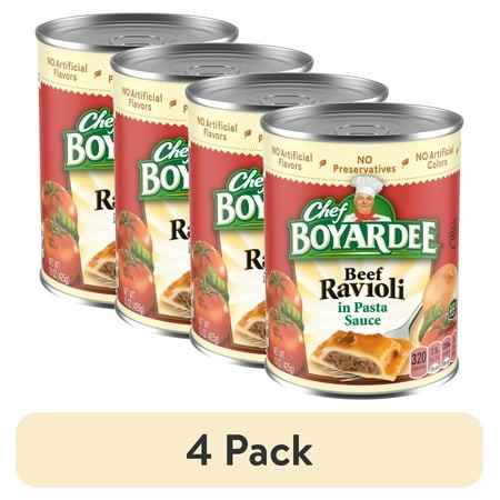 (4 Pack) Chef Boyardee Beef Ravioli in Pasta Sauce  Ready-to-Eat Meal  15 Oz. Can