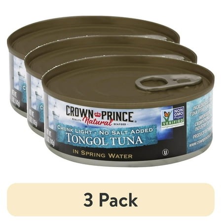 (3 Pack) Crown Prince Natural Tongol Tuna  Chunk Light in Spring Water  No Salt Added  5 Oz Can