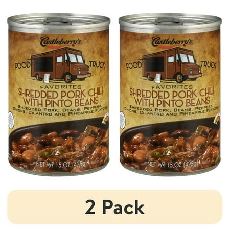 (2 Pack) Castleberry’s Food Truck Favorites Shredded Pork Chili with Pinto Beans  15 Oz Can – Heat & Serve Pork Chili for Quick Meals