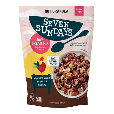 Seven Sundays Nut Granola MSF2 Cereal  Day Dream Dark Chocolate Raspberry  20 Oz Bag  Grain & Gluten Free  4g Protein  5g Net Carbs  Keto Friendly