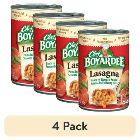(4 Pack) Chef Boyardee Lasagna in Tomato Sauce Seasoned with Meat  Ready-to-Eat Meal  15 Oz. Can