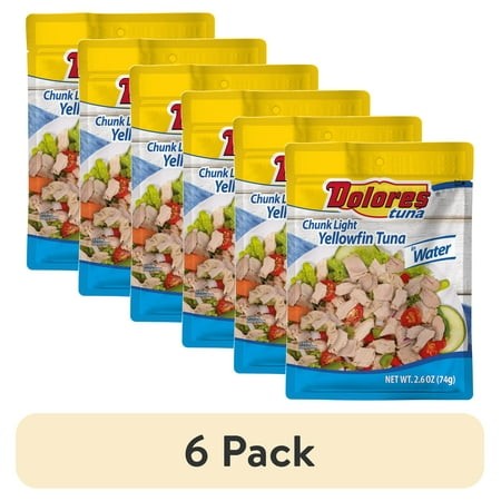 (6 Pack) Dolores® Tuna in Water  Chunk Light Yellowfin in Water  2.6 Oz Pouch