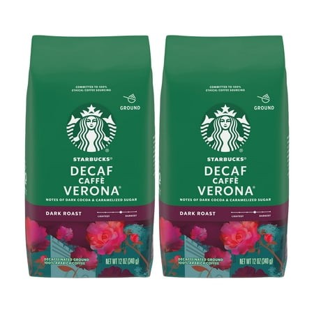 Starbucks Decaf Ground Coffee  Caffè Verona  Dark Roast Decaffeinated Ground 100% Arabica Coffee  Notes of Dark Cocoa & Caramelized Sugar  12-Ounce B