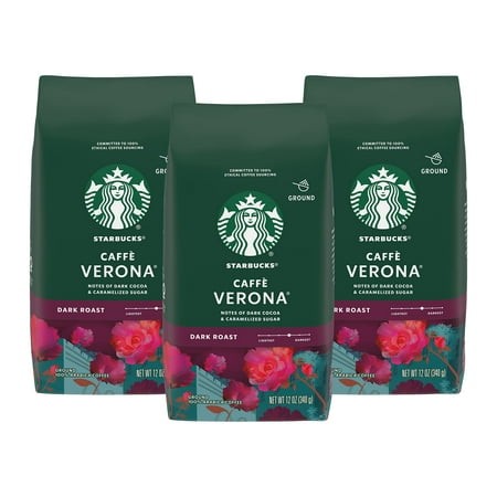 Starbucks Caffe Verona Coffee  Dark  Ground  12-Ounce Bags (Pack of 3) Packaging May Vary