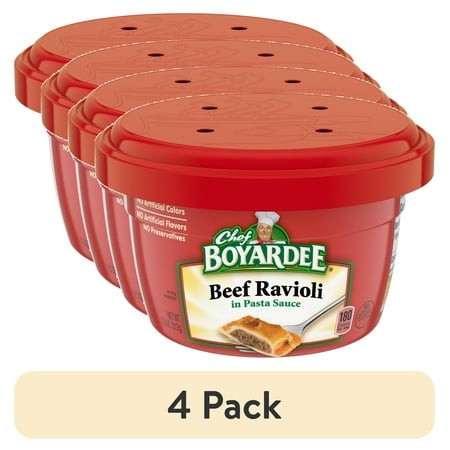 (4 Pack) Chef Boyardee Beef Ravioli in Pasta Sauce  Microwavable Meal  7.5 Oz Bowl.  4-Count