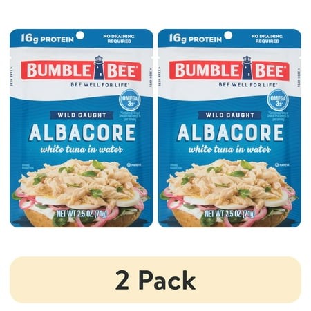 (2 Pack) Bumble Bee Chunk White Albacore Tuna in Water  Wild Caught  Gluten Free  16g Protein per Serving  Ready to Eat  Shelf Stable Pouch  2.5 Oz