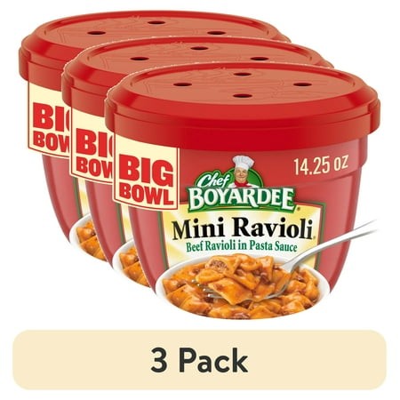 (3 Pack) Chef Boyardee Mini Ravioli  Beef Ravioli in Pasta Sauce  Microwavable Meal  14.5 Oz. Bowl