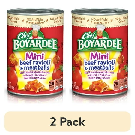 (2 Pack) Chef Boyardee Mini Beef Ravioli and Meatballs in Tomato Sauce  Ready-to-Eat Meal  15 Oz. Can