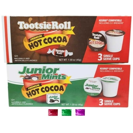 Tootsie Roll and Junior Mint Hot Chocolate K-Cup Pods Pack of 2  Premium Candy-Flavored Hot Cocoa for Keurig Brewers  Winter Drinks Gift  1.59 Oz Sing
