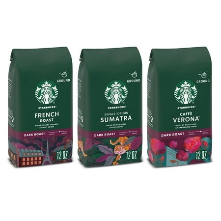 Starbucks Dark Roast Ground Coffee  Variety Pack  3 Bags (12 Oz Each)