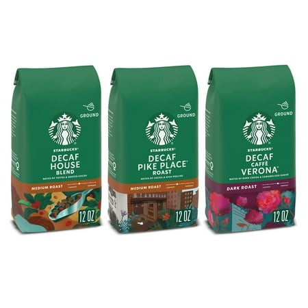 Starbucks Medium & Dark Roast Decaf Ground Coffee  Variety Pack  3 Bags (12 Oz Each)