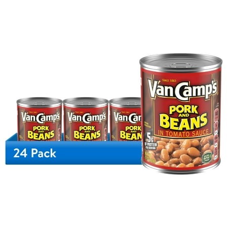 (24 Pack) Van Camp S Pork and Beans in Tomato Sauce  5g Protein per Serving  Canned Beans  15 Oz. Can