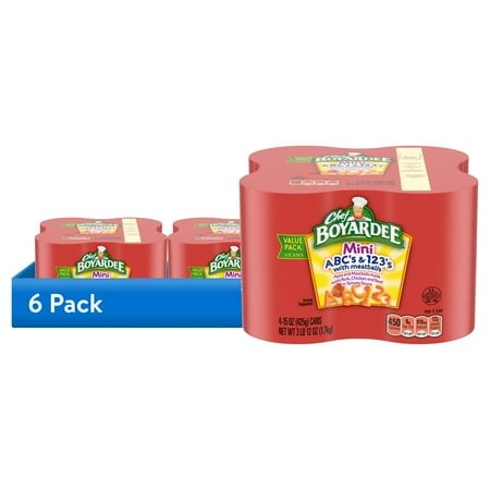 (6 Pack) Chef Boyardee Mini ABC S and 123 S with Meatballs in Tomato Sauce  15 Oz. Can (Pack of 4)