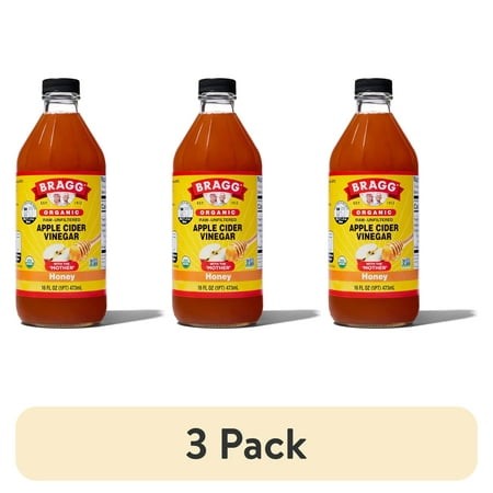 (3 Pack) Bragg Organic Apple Cider Vinegar Honey Blend with the Mother  Raw and Unfiltered  16 Fl Oz