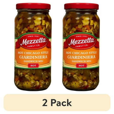 (2 Pack) Mezzetta Hot Chicago Style Giardiniera Sandwich Mix  16 Fl Oz Jar