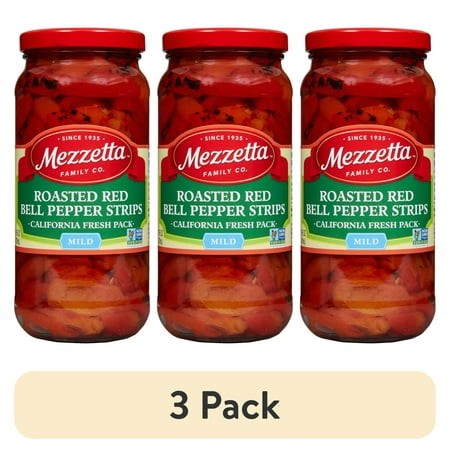 (3 Pack) Mezzetta Roasted Red Bell Pepper Strips  16 Fl Oz Jar (CA Only)