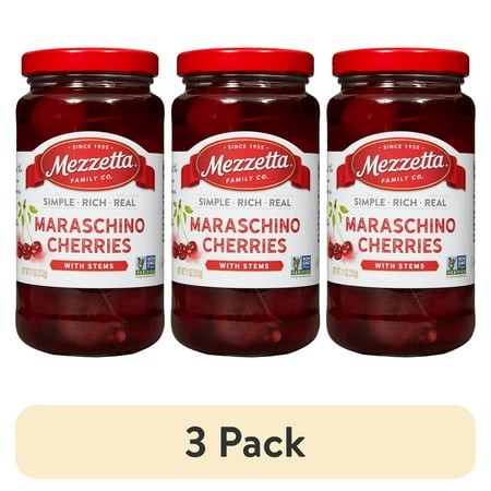 (3 Pack) Mezzetta Maraschino Cherries with Stems  11 Oz Jar