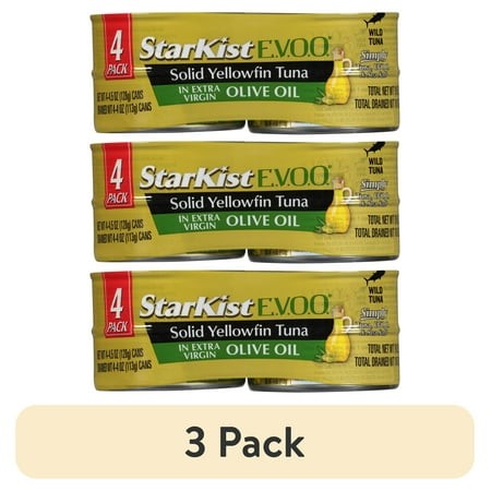 (3 Pack) StarKist E.V.O.O. Solid Yellowfin/Light Tuna in Extra Virgin Olive Oil  4.5 Oz  4 Cans  Packaging May Vary