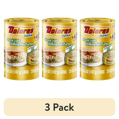 (3 Pack) (4 Cans) Dolores® Tuna in Oil  Chunk Light Yellowfin Tuna in Vegetable Oil  5 Oz