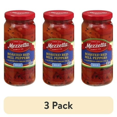 (3 Pack) Mezzetta Roasted Red Bell Peppers  16 Oz Jar