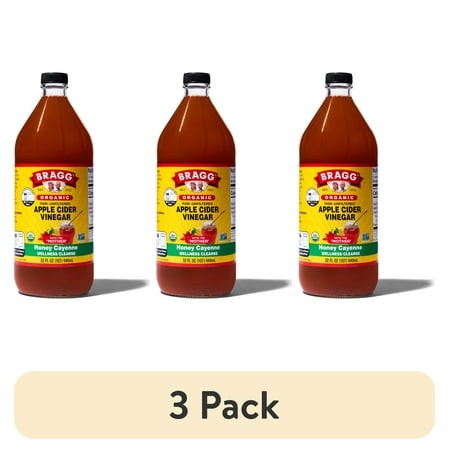 (3 Pack) Bragg Organic Apple Cider Vinegar Honey Cayenne Wellness Cleanse with the Mother  Raw and Unfiltered  32 Fl Oz