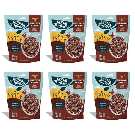 Sunflower Cereal  Real Cocoa  8 Oz Bag (Pack of 6)  Grain & Gluten Free  5g Upcycled Protein  1g Added Sugar  Crunchy Chocolate Snack