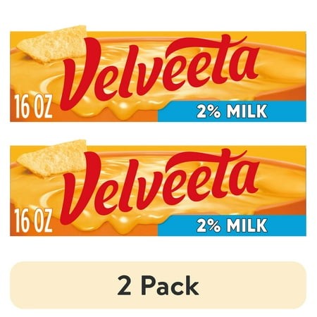 (2 Pack) Velveeta 2% Milk Reduced Fat Melting Cheese Dip & Sauce with 25% Less Fat  16 Oz Block  Shelf-Stable
