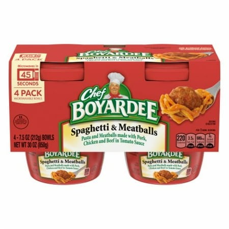 Chef Boyardee Spaghetti & Meatballs - Microwave Meal 4 Ct / 7.5 Oz - Pack of 2