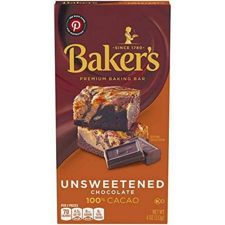 Baker S Unsweetened Chocolate Premium Baking Bar with 100 % Cacao (4 Oz Box)