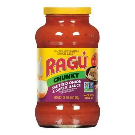 Ragu Chunky Sauteed Onion and Garlic Pasta Sauce with Diced Tomatoes and Italian Herbs and Spices  24 Oz - Pack of 2