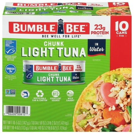 Bumble Bee Chunk Light Tuna in BSL1 Water  5 Oz Cans (Pack of 10) - Wild Caught Skipjack Tuna - 23g Protein per Serving - MSC Certified Sustainable Se