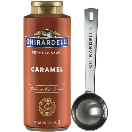 Ghirardelli Caramel Sauce  16 Ounce Squeeze Bottle with Ghirardelli Stamped Barista Spoon