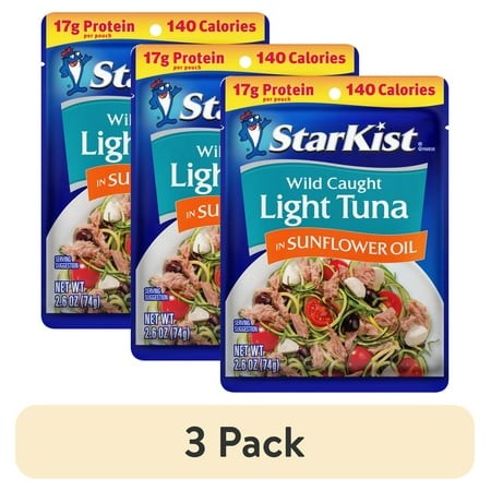 (3 Pack) StarKist Chunk Light Tuna in Sunflower Oil  17g Protein  2.6 Oz Pouch