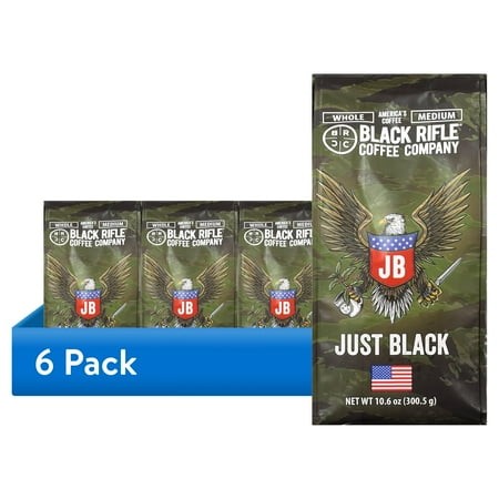(6 Pack) Black Rifle Coffee Company Just Black Whole Bean Coffee  Medium Roast  10.6 Oz