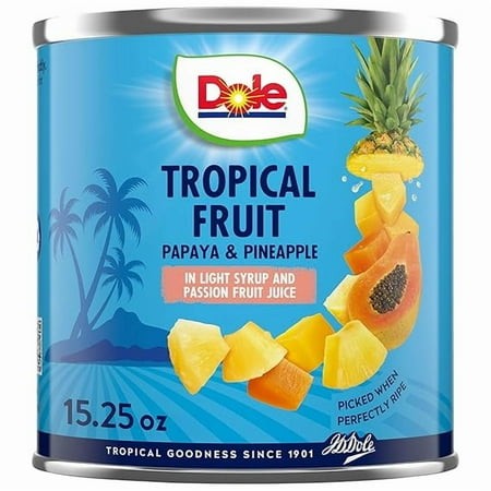 (Pack of 2) Dole Canned Mixed Tropical Fruit (Pineapple & Papaya) in Light Syrup & Passion Fruit Juice  15.25 Oz