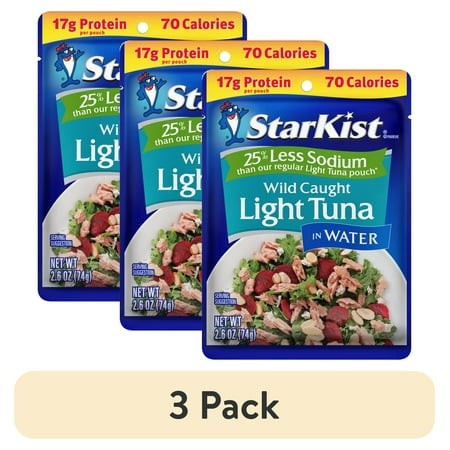 (3 Pack) StarKist 25% Less Sodium Light Tuna in Water  2.6 Oz Pouch