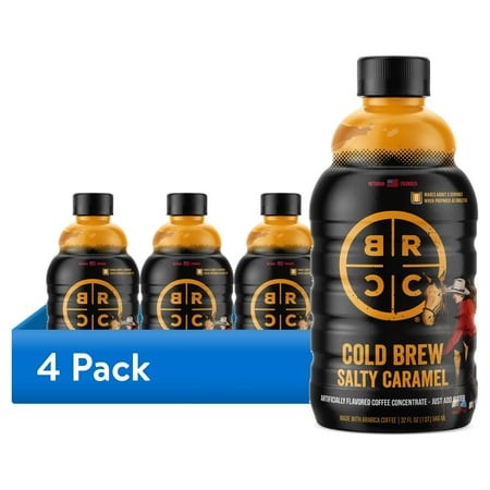 (4 Pack) Black Rifle Coffee Company Salty Caramel Cold Brew Iced Flavored Coffee Concentrate Drink for Instant Energy  32 Oz