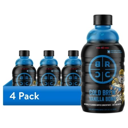 (4 Pack) Black Rifle Coffee Company Vanilla Bomb Cold Brew Iced Flavored Coffee Concentrate Drink for Instant Energy  32 Oz